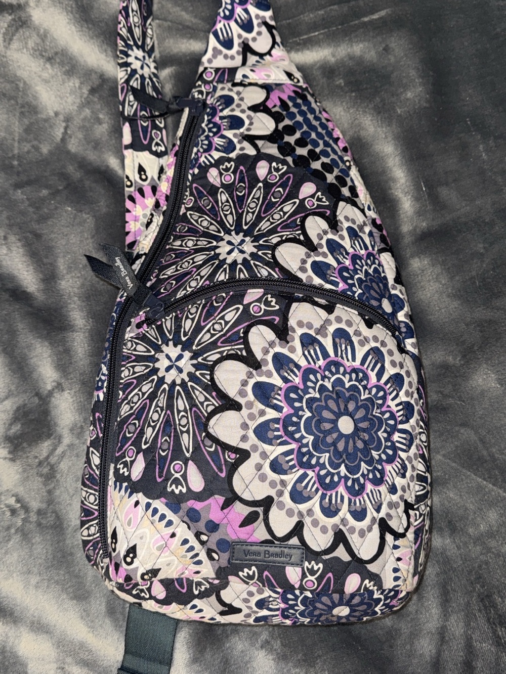 Vera Bradley Navy, Purple and White Floral Crossbody Sling Bag